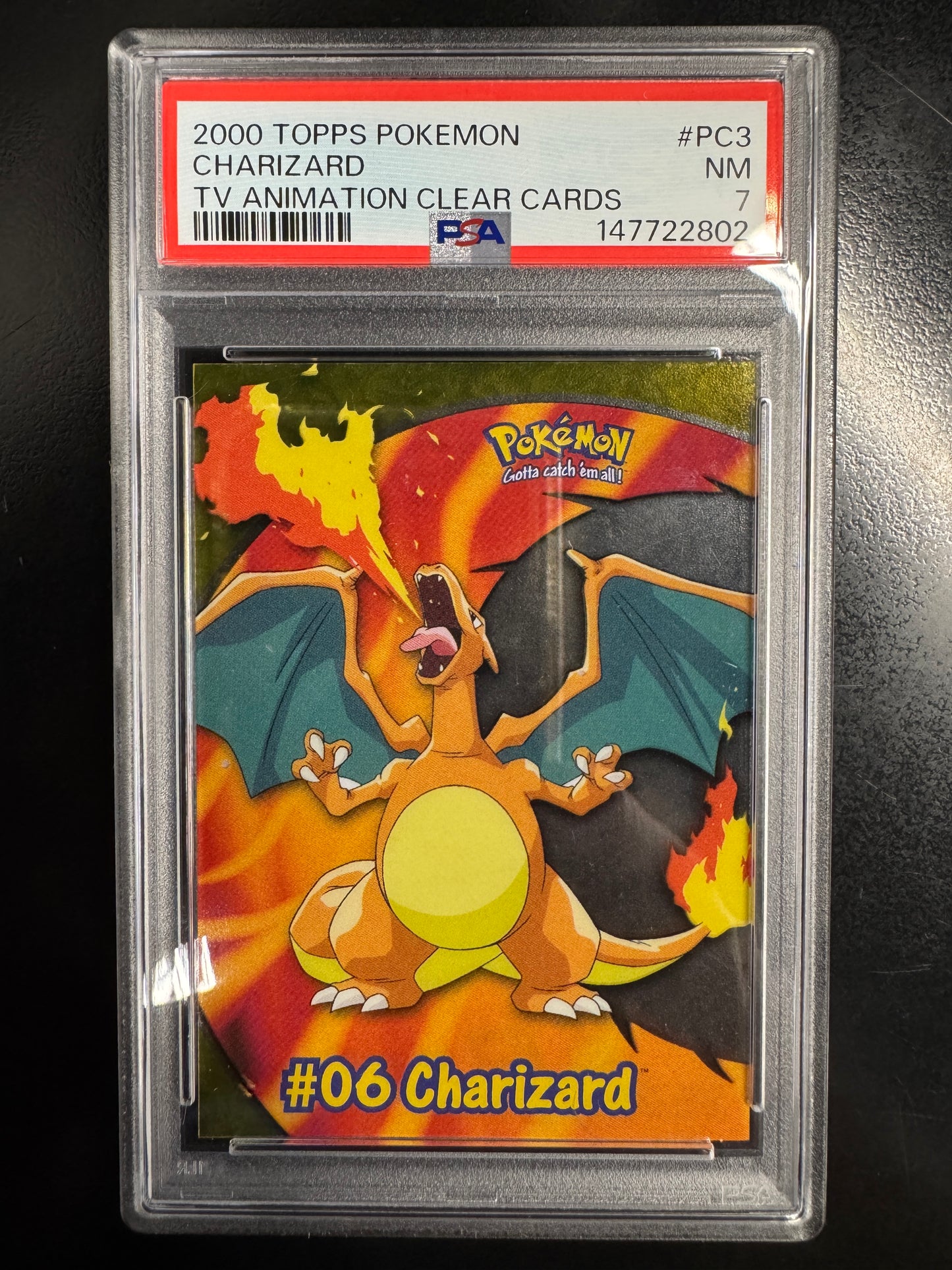 2000 TOPPS POKEMON TV ANIMATION CLEAR CARDS #PC3 CHARIZARD PSA 7