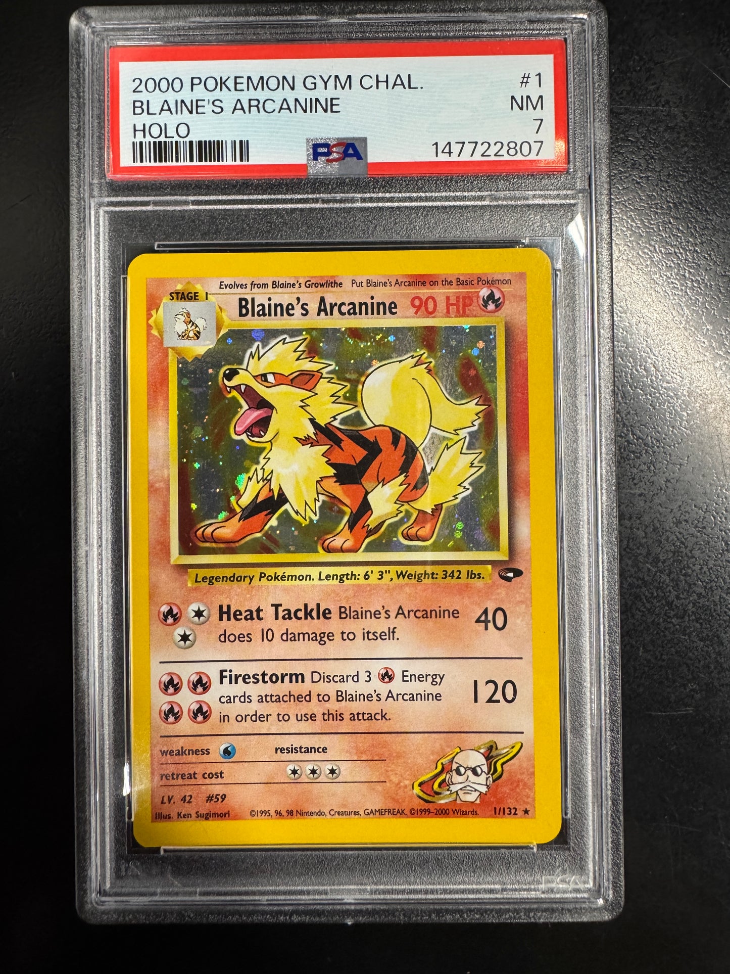 2000 POKEMON GYM CHALLENGE HOLO #1 BLAINE'S ARCANINE PSA 7