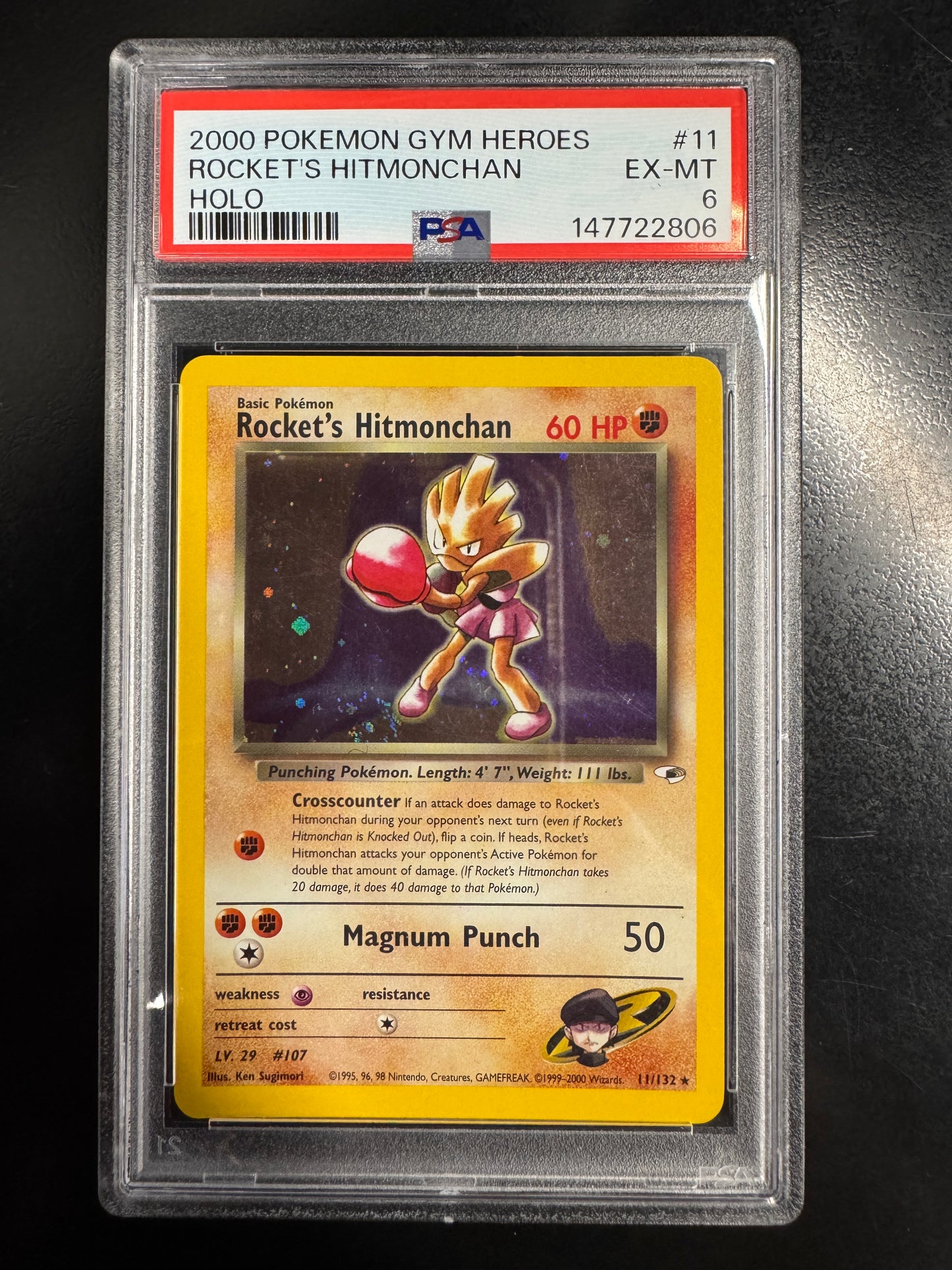 2000 Pokemon Gym Heroes Rockets Hitmonchan Holo PSA 6 #11
