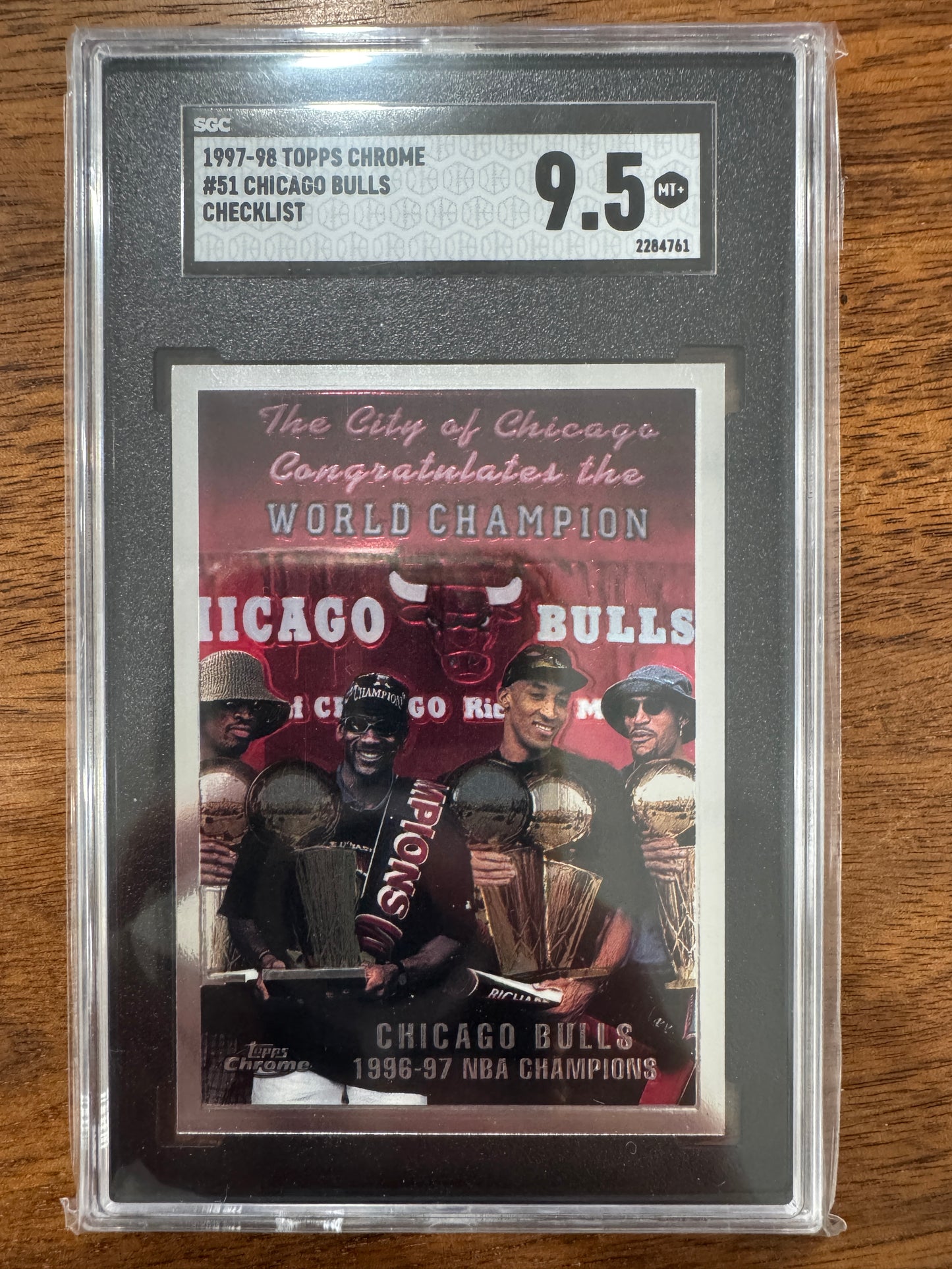 1997-98 Topps Chrome Checklist Chicago Bulls #51 SGC 9.5 MINT+