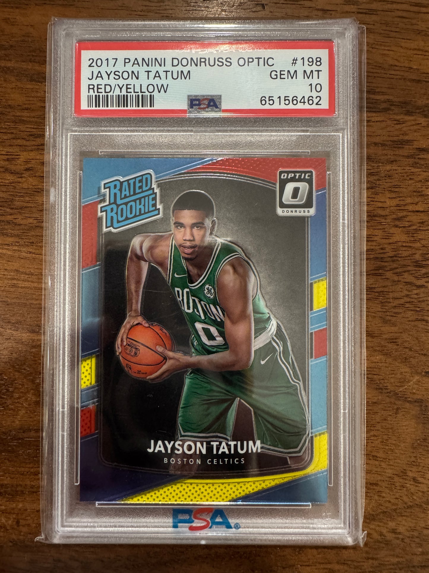 JAYSON TATUM 2017-18 DONRUSS OPTIC RATED ROOKIE RED/YELLOW #198 PSA 10
