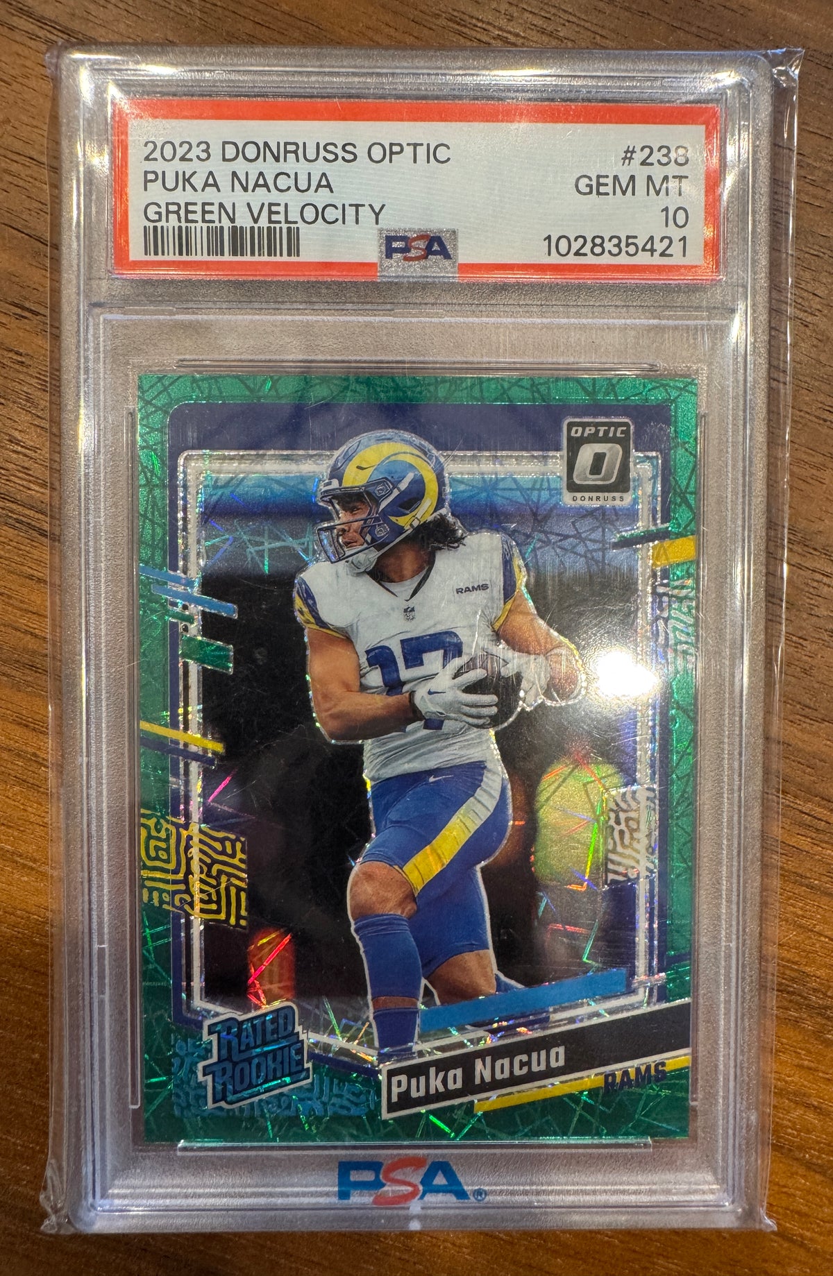 Panini Donruss Optic 2023 Puka Nacua Rated Rookie #238 Green Velocity PSA 10
