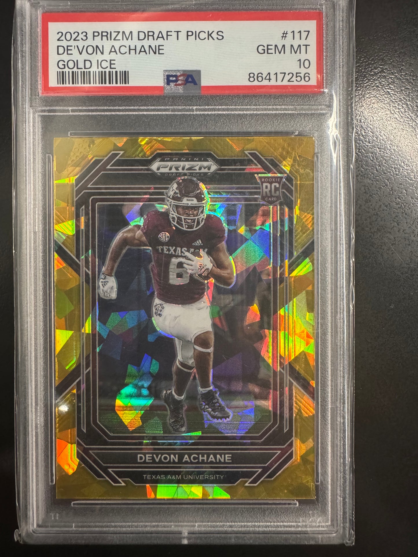 2023 Prizm Draft Picks De’von Achane gold ice
