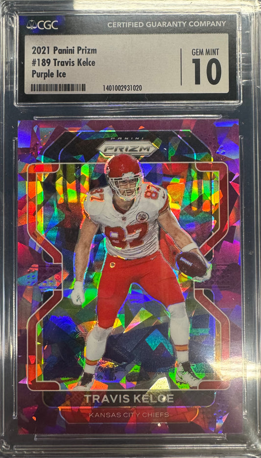 2021 Panin Prizm Travis Kelce #189 Purple Ice /225