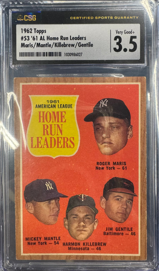 1962 Topps AL HR Leaders Mantle #53