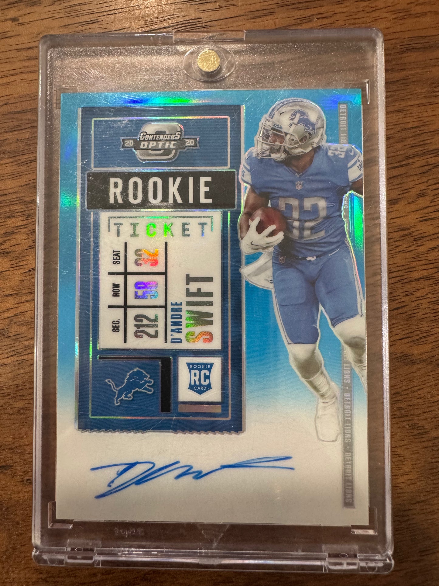 D'ANDRE SWIFT 2020 PANINI CONTENDERS OPTIC #115 ROOKIE TEAL AUTO RC 54/99 LIONS