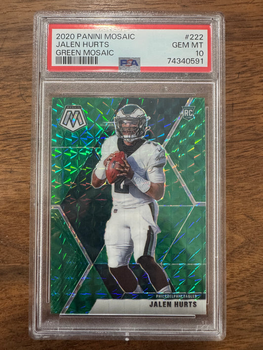 2020 Panini Mosaic Jalen Hurts Green Mosaic RC #222 PSA 10