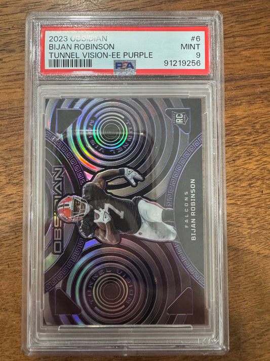 2023 Panini Obsidian #6 Bijan Robinson Tunnel Vision Electric Etch Purple /75 PSA 9