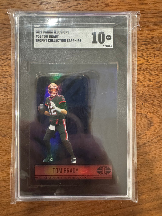 2021 Illusions Tom Brady Trophy Collection Sapphire #36 Buccaneers SGC 10