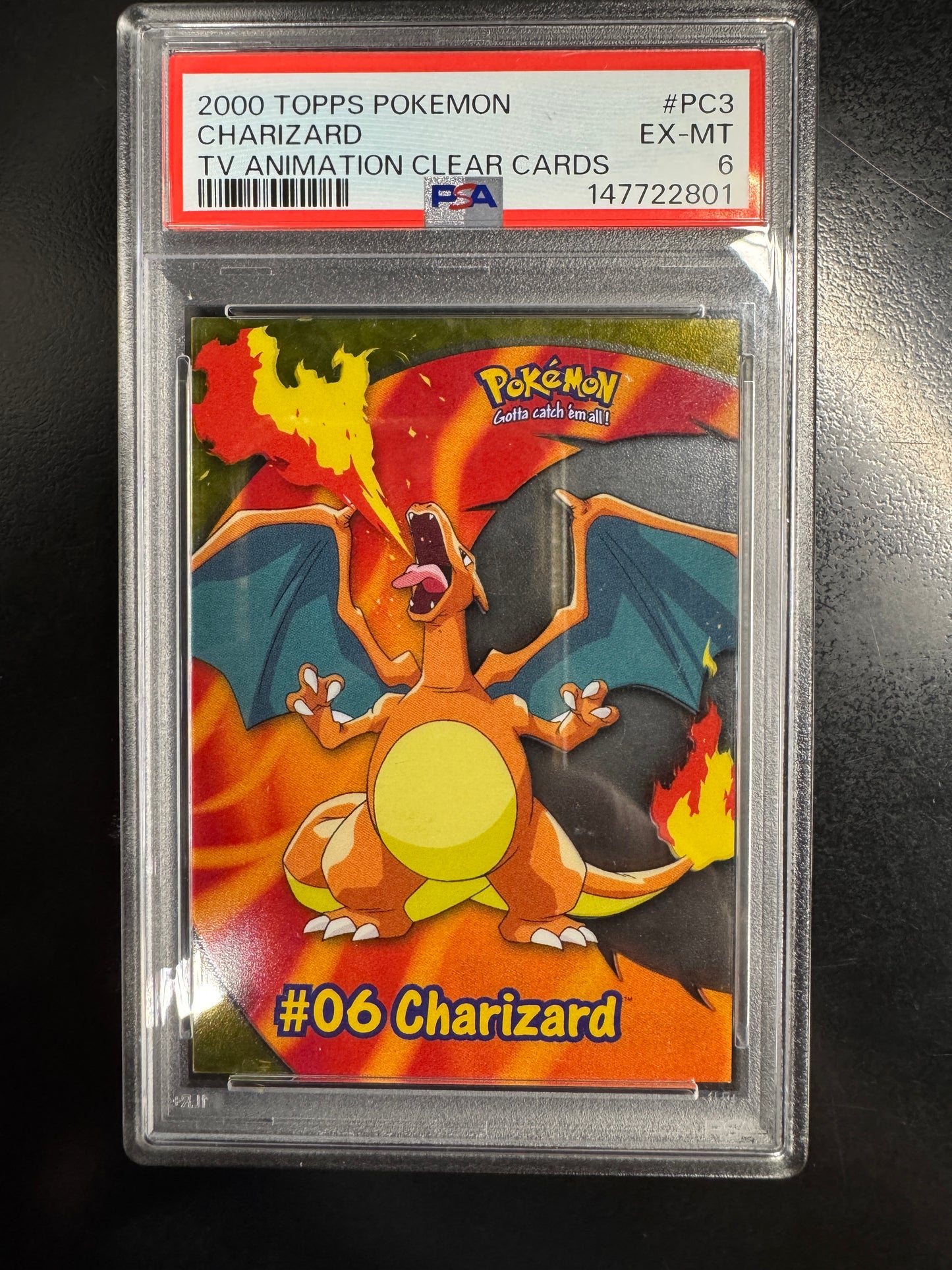 2000 TOPPS POKEMON TV ANIMATION CLEAR CARDS #PC3 CHARIZARD PSA 6