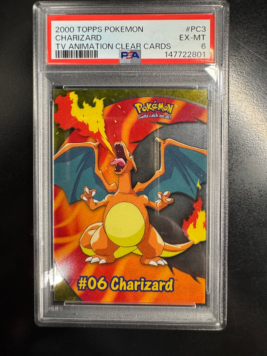 2000 TOPPS POKEMON TV ANIMATION CLEAR CARDS #PC3 CHARIZARD PSA 6