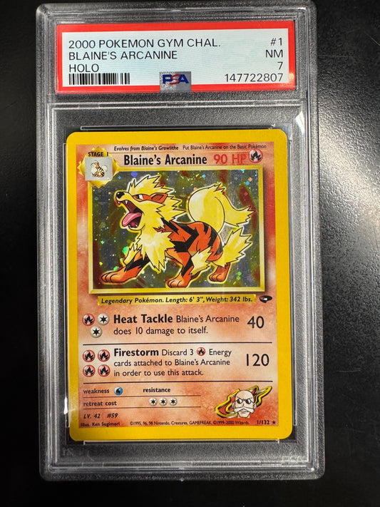 2000 POKEMON GYM CHALLENGE HOLO #1 BLAINE'S ARCANINE PSA 7