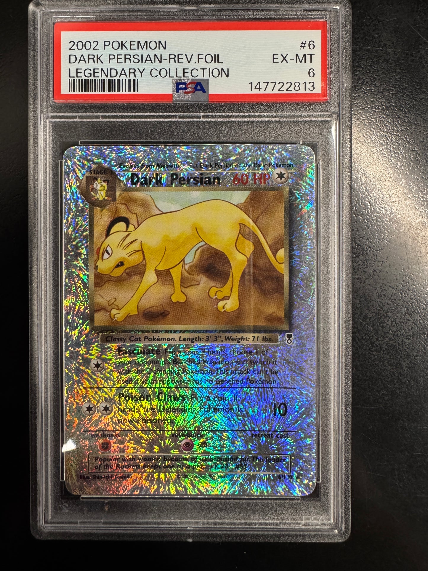 2002 POKEMON LEGENDARY COLLECTION #6 DARK PERSIAN-REVERSE FOIL PSA 6