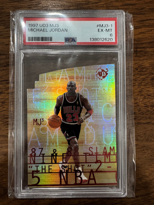 1997-98 Upper Deck UD3 - Michael Jordan MJ3-1 Die-Cut Insert Graded PSA 6 EX-MT