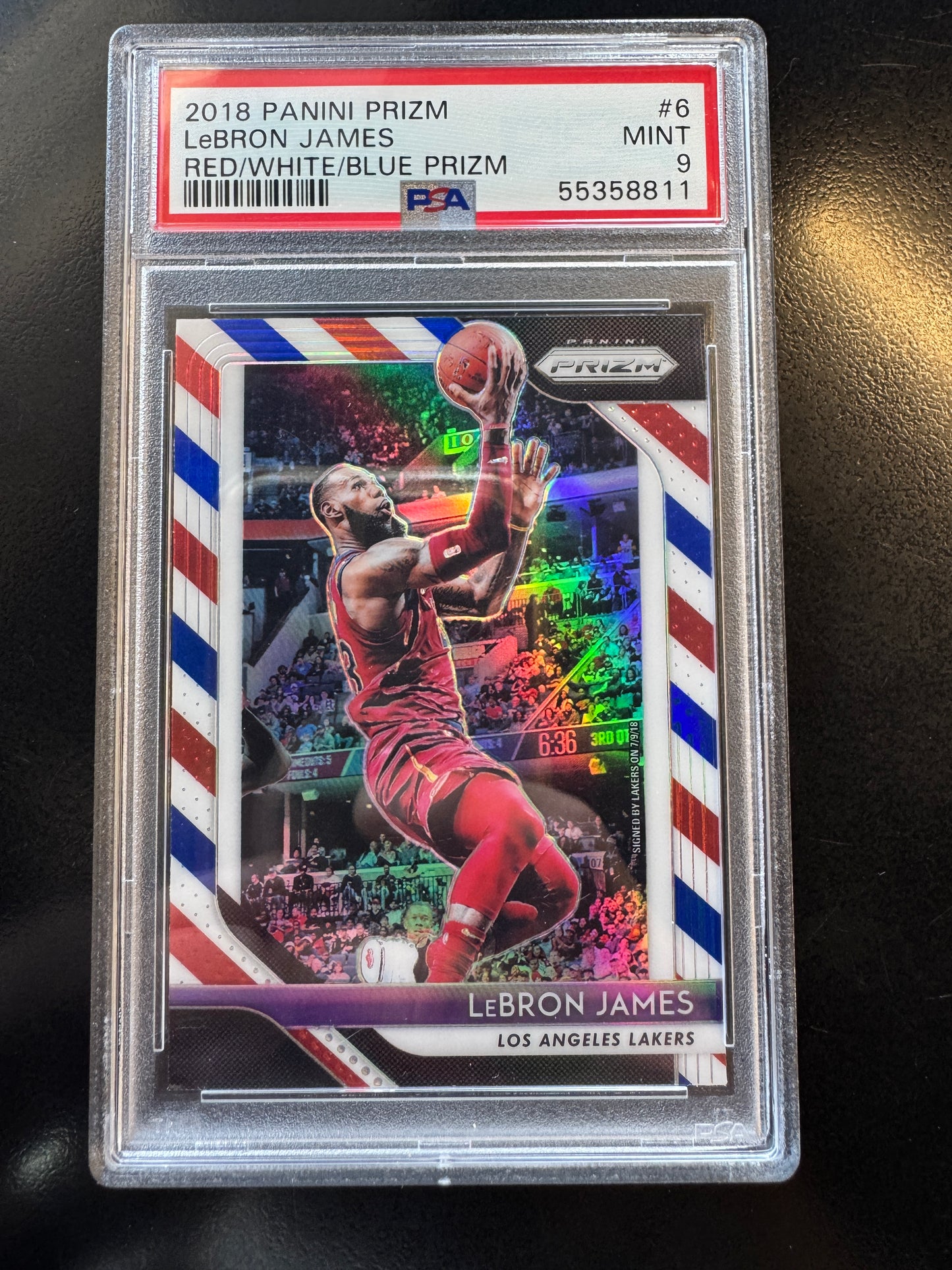 2018 Prizm Lebron James #6 red/white/blue PSA9