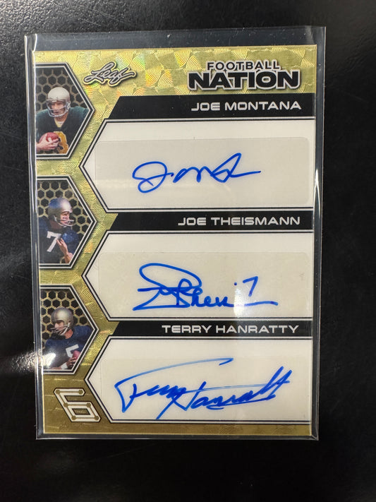 Leaf Football Nation - Montana - Theisman - Hanratty - Mirer - Leonard - Carr - 1/1 AUTO