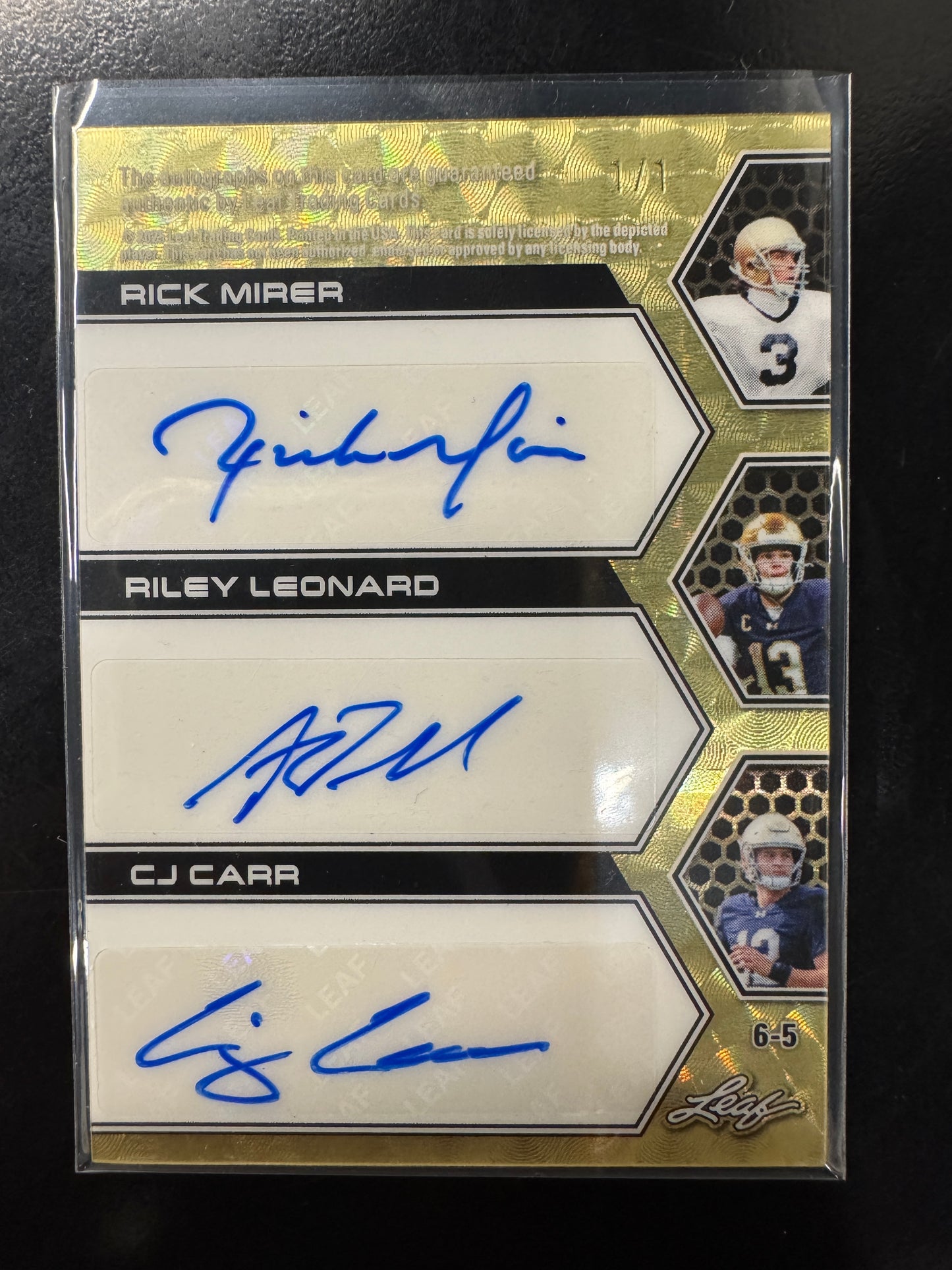 Leaf Football Nation - Montana - Theisman - Hanratty - Mirer - Leonard - Carr - 1/1 AUTO