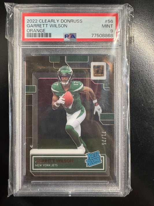 Garrett Wilson 2022 Panini Clearly Donruss #56 - Orange /75 (RC) PSA 9