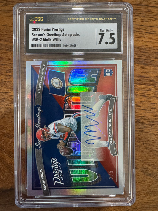 2022 Panini Prestige Seasons Greetings #SG-2 Malik WIllis Xtra Points Auto #/5