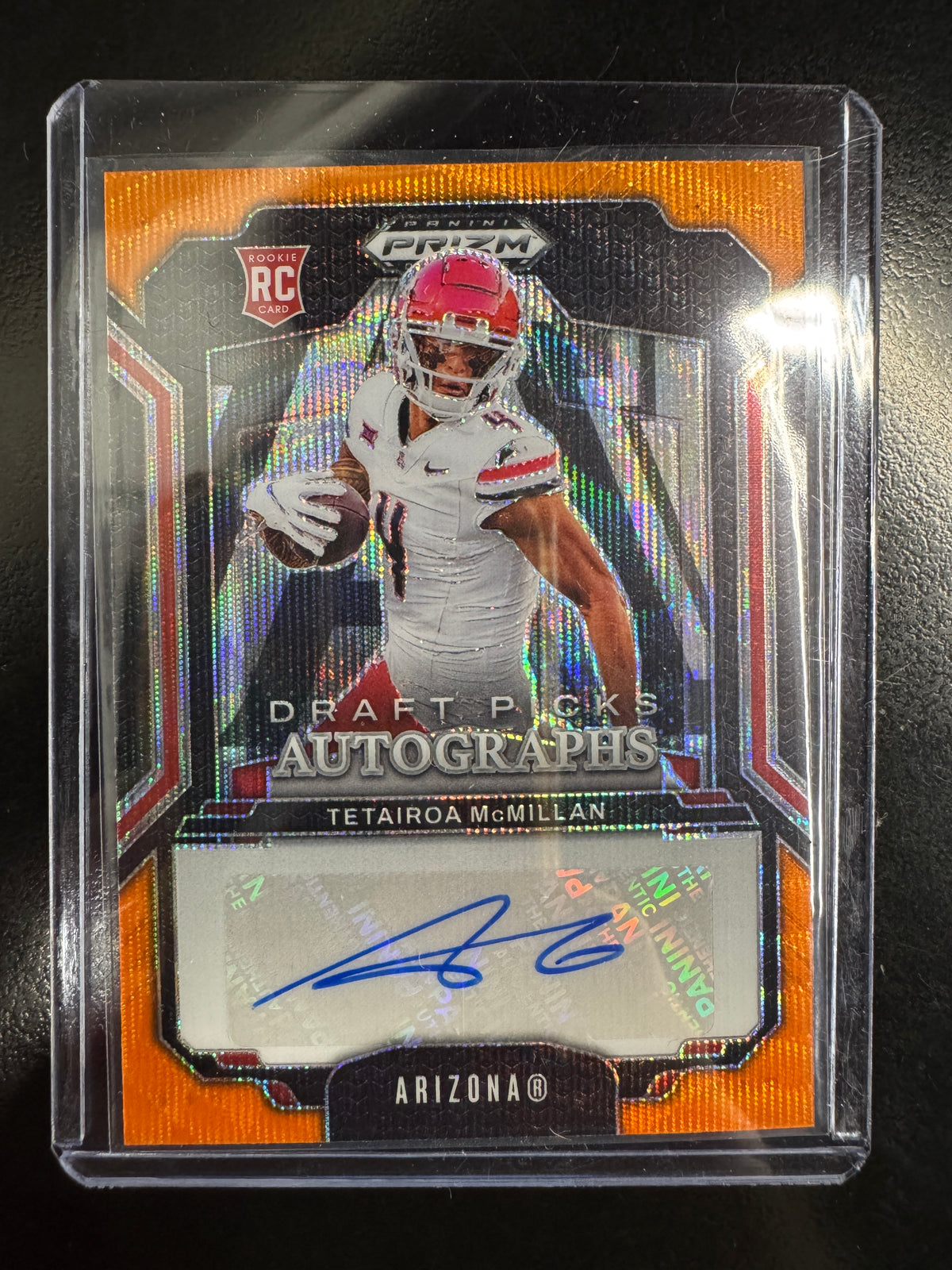 2025 Panini Prizm Draft Picks Tetairoa McMillan Auto Orange Pulsar #/35